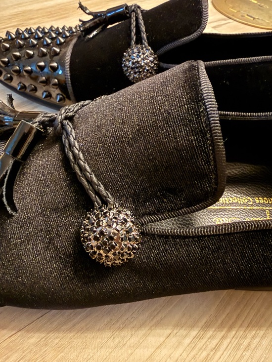 Men’s Black Stylish Studded Velvet blend Loafers main image 4